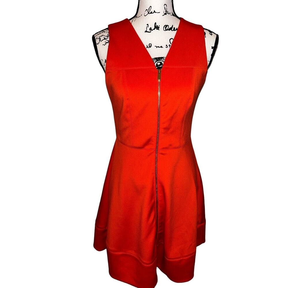 Vince Camuto Orange Sleeveless Full‎ Zip Dress Size 4 Polyester & Spandex Euc